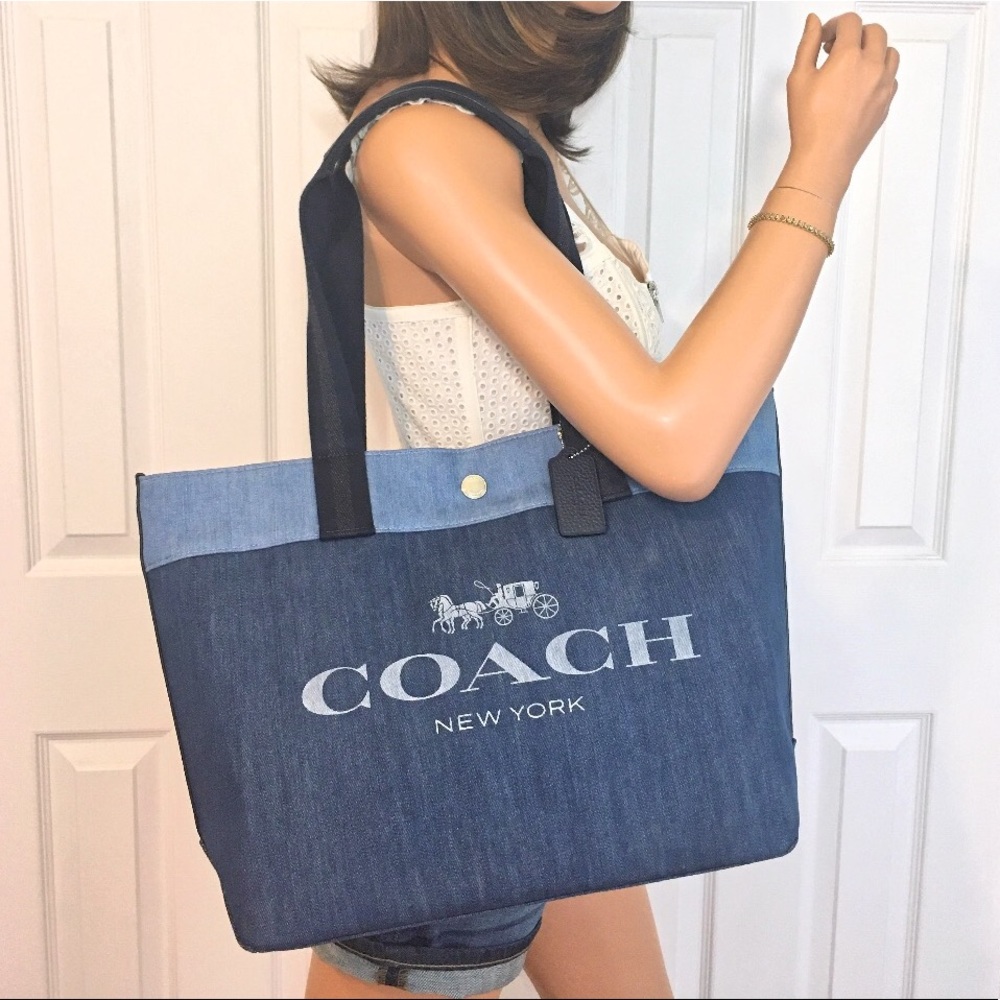 Coach Horse & Carriage Denim Blue Tote Bag Purse - Picture 2 of 9